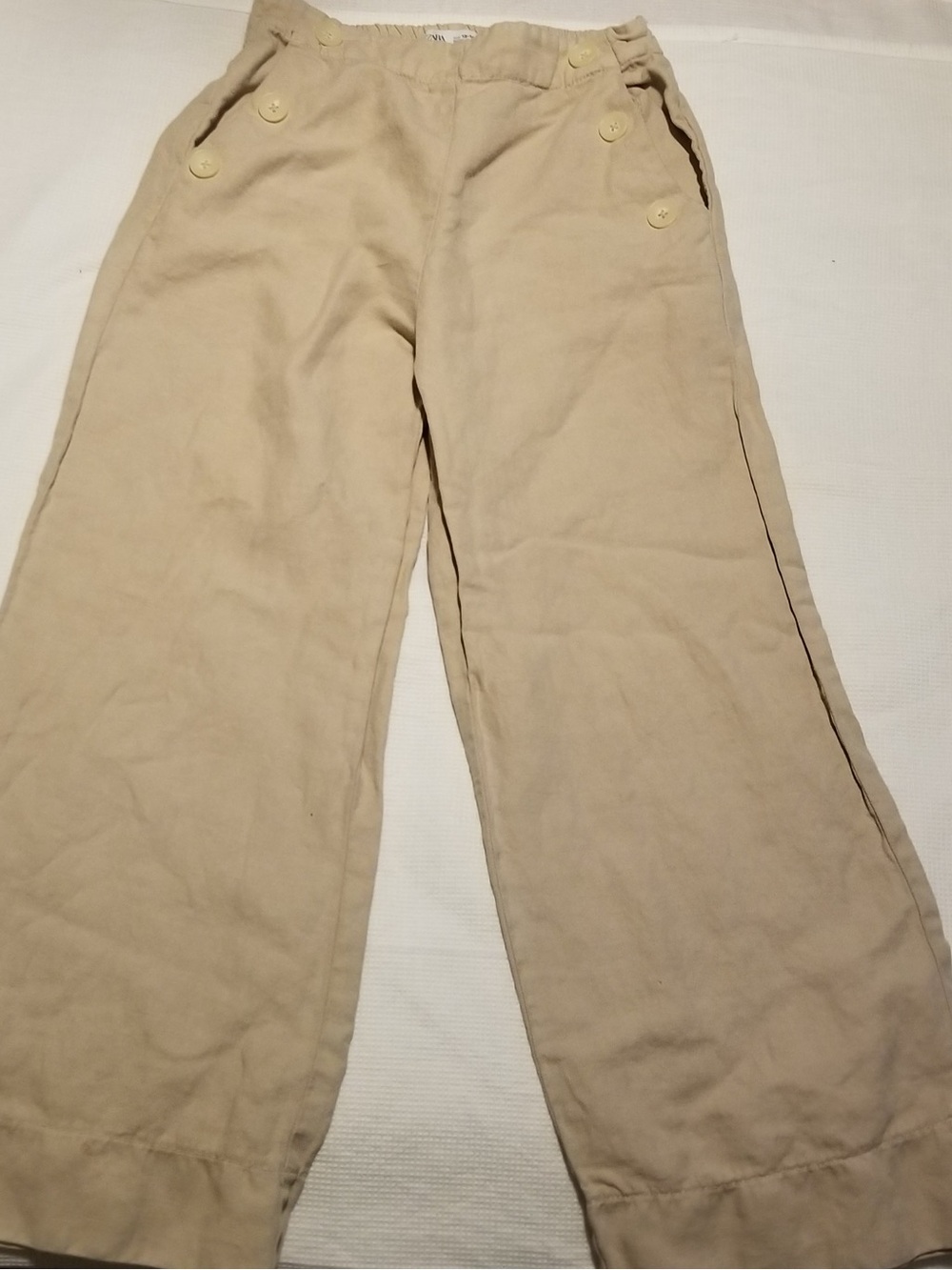 Zara Kid's 13-14 Wide-Leg Khaki Pants With Back Elastic Waistband and 6-Buttons
